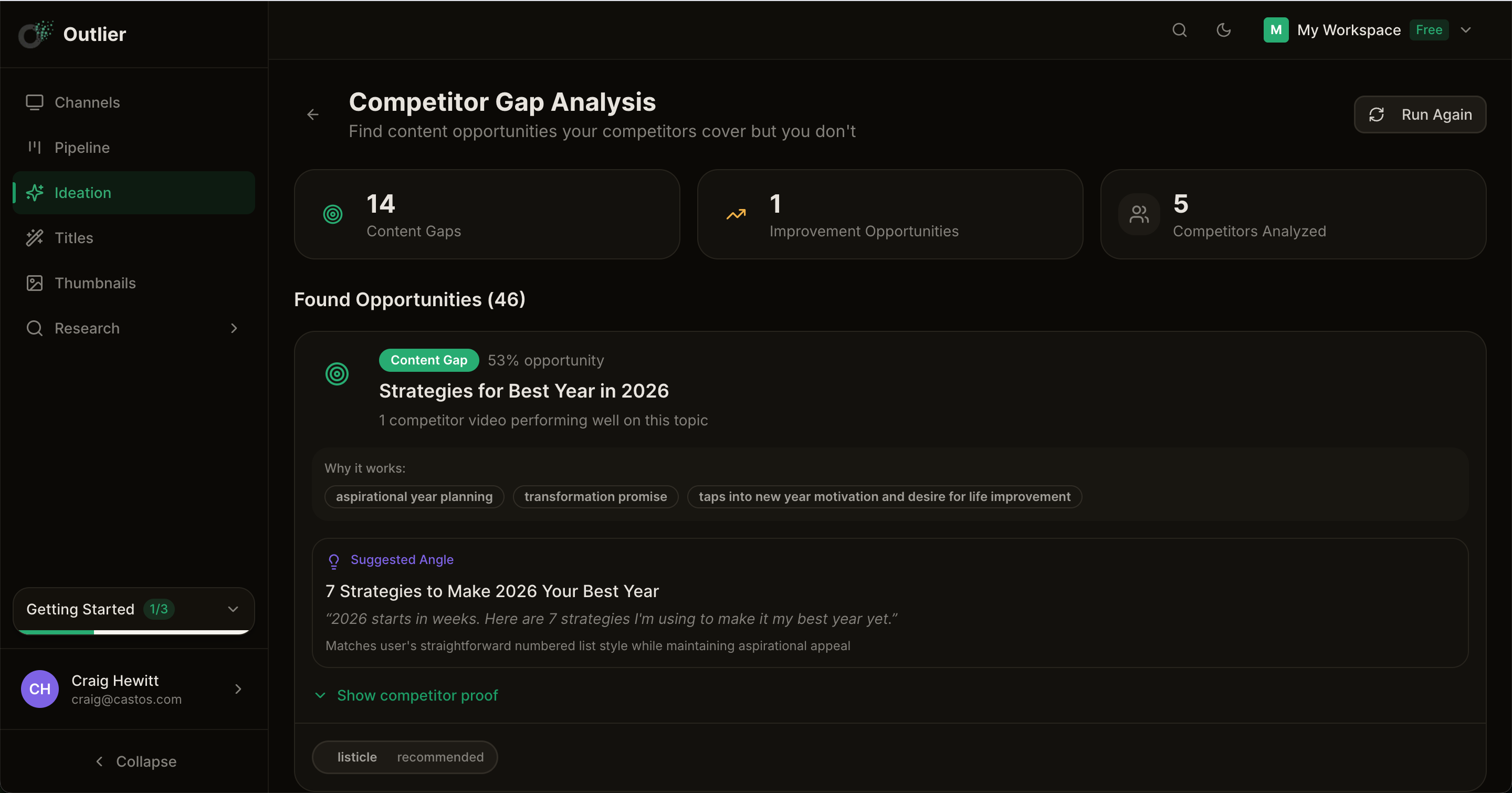 Outlier search results showing videos with 10x+ outlier scores