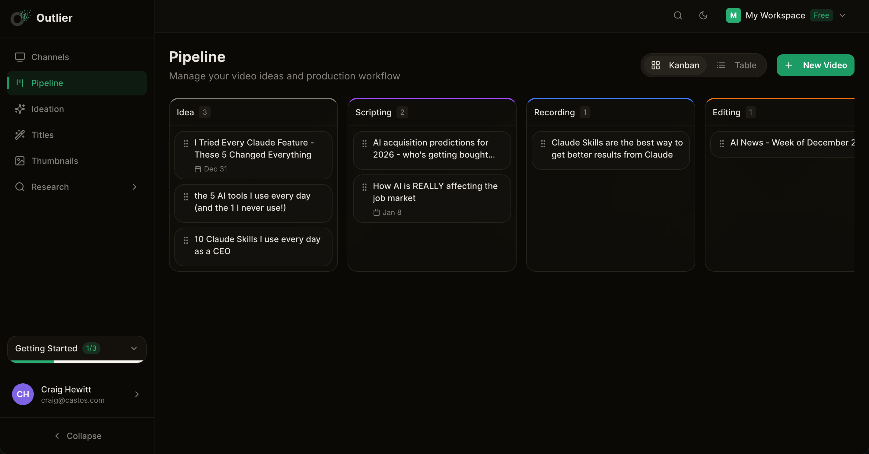 Video pipeline board with drag-and-drop stages