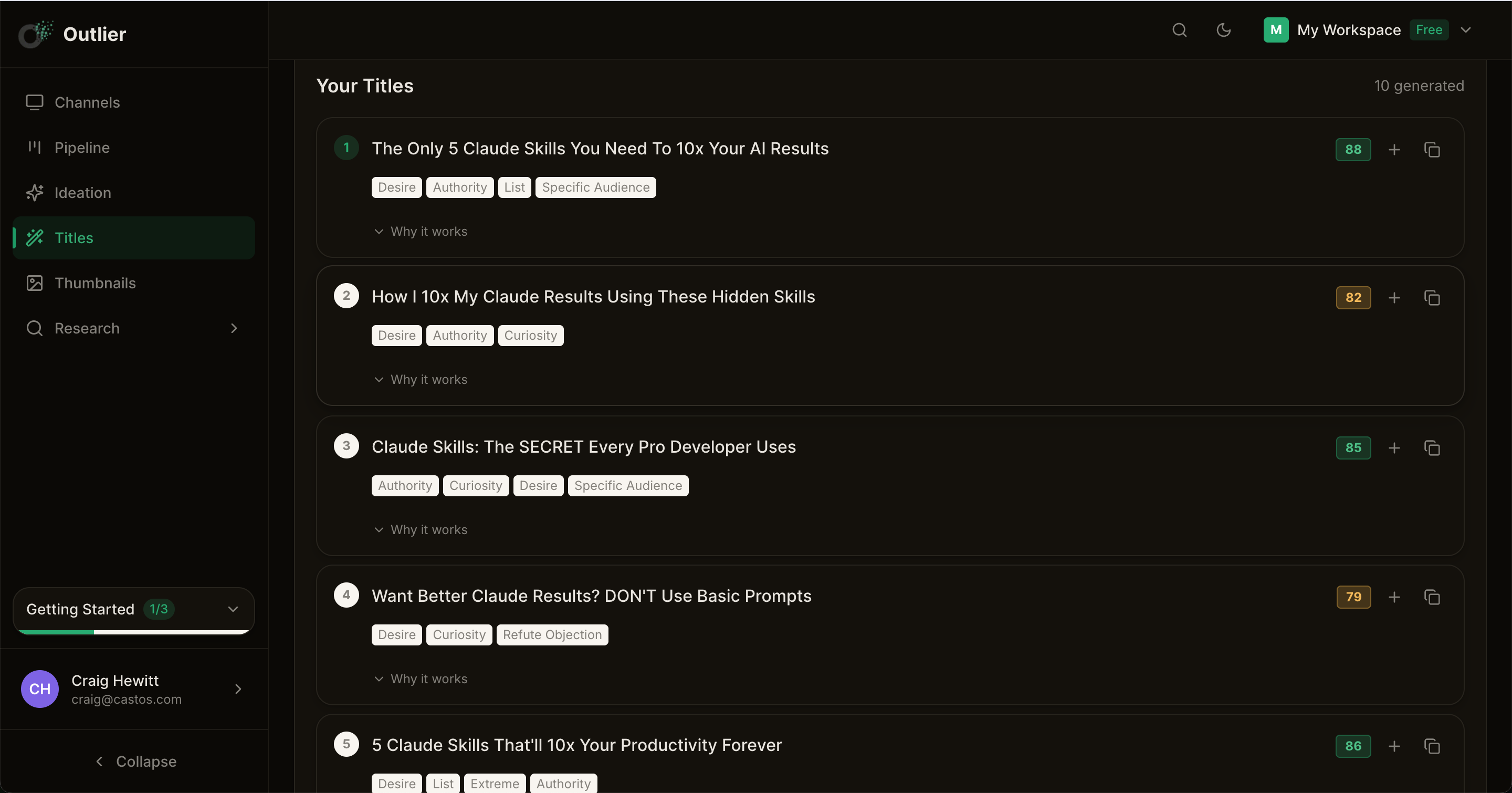 Title generator interface with AI-generated variations